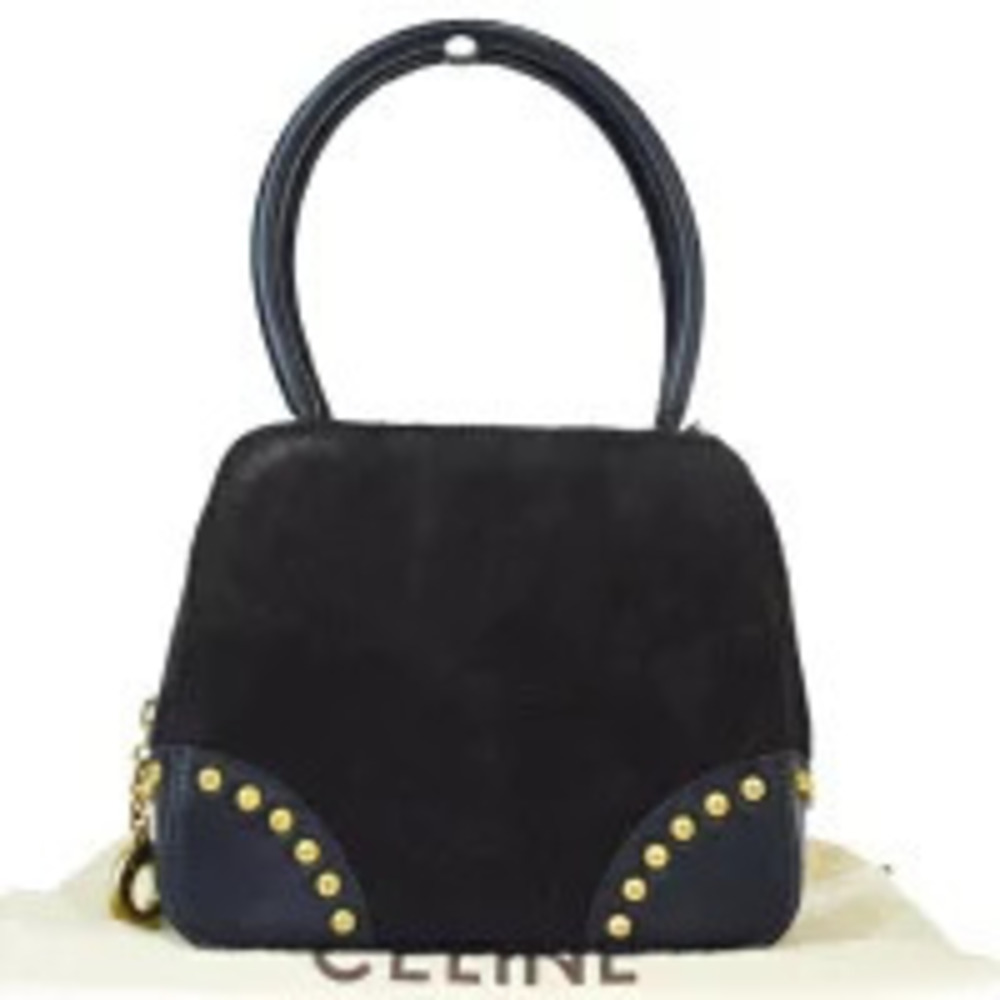 Celine Handbag Studded Black Suede Leather